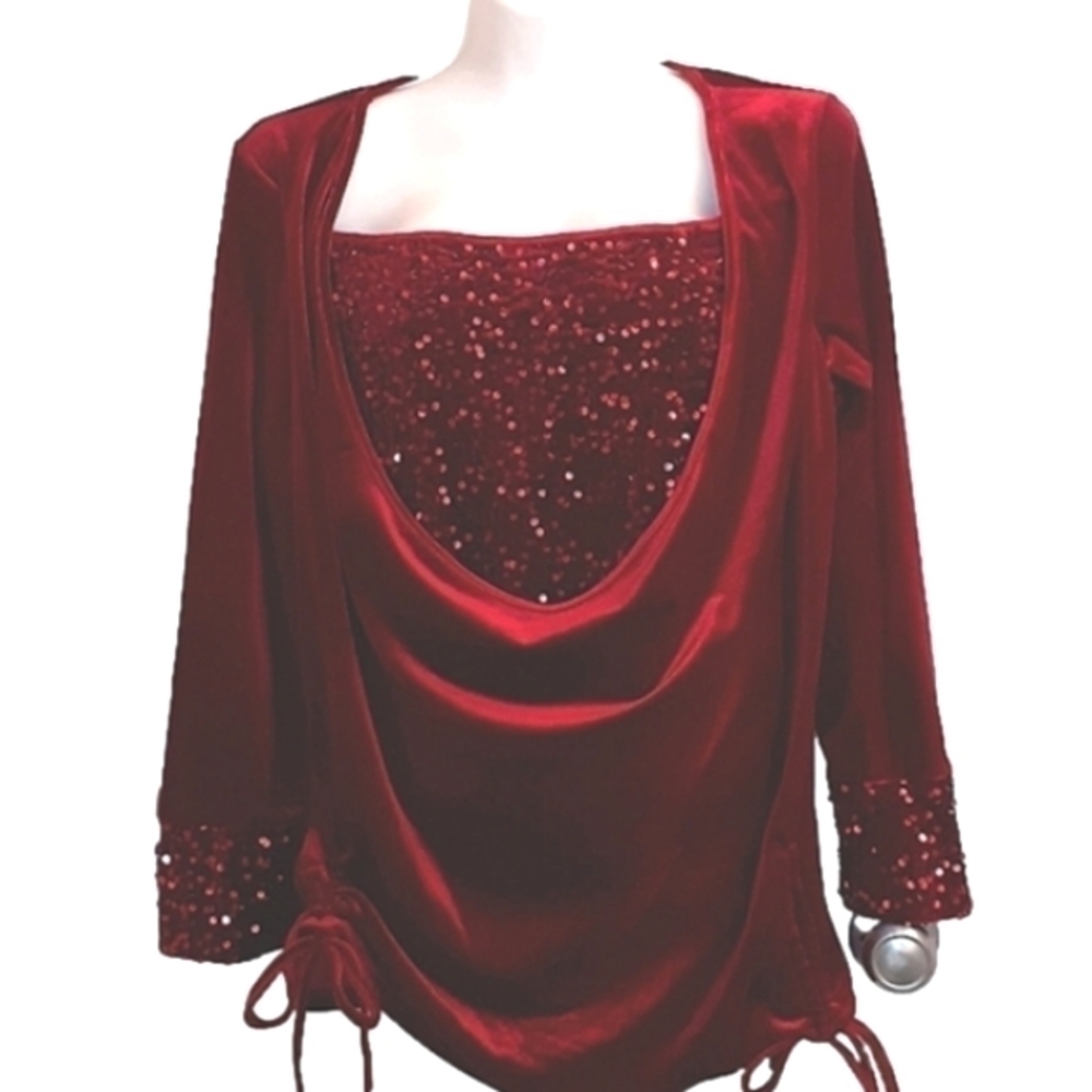 NWT:  SEQUINS in VELVETY  HOLIDAY RED